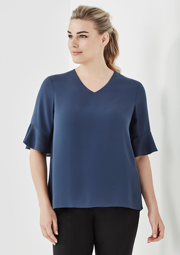 Womens Aria Fluted Sleeve Blouse RB966LS 8 / Storm Blue